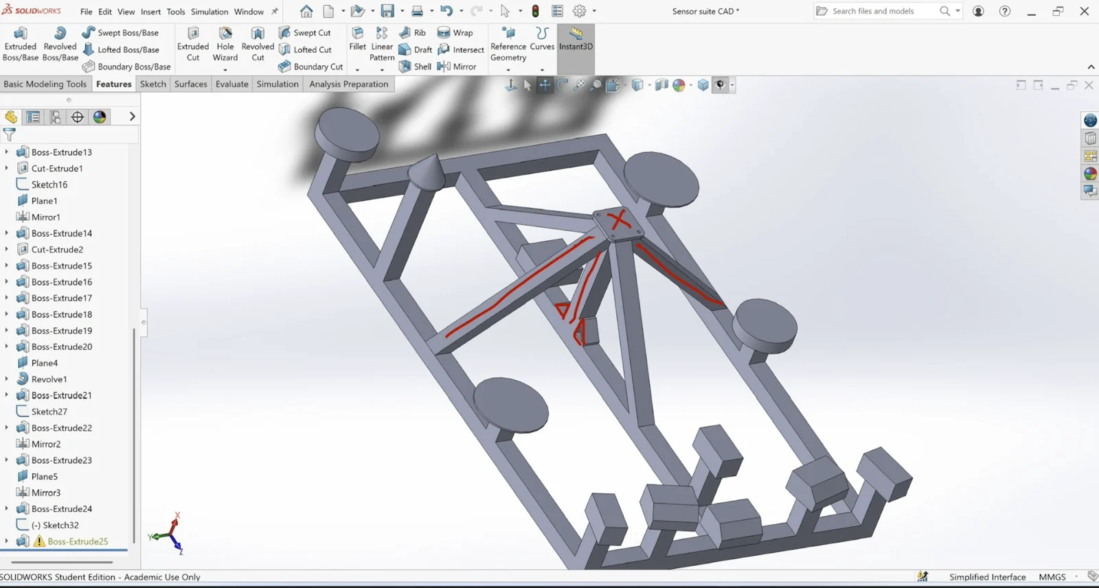 SolidWorks model of the mounting structure.